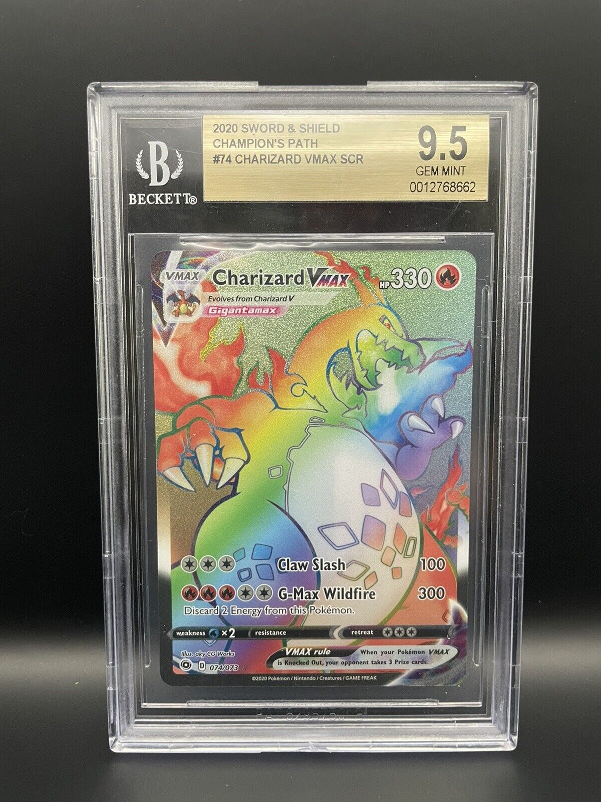 Charizard VMAX 2020 Pokemon Full Art SECRET RARE RAINBOW HOLO 074/073 - BGS 9.5